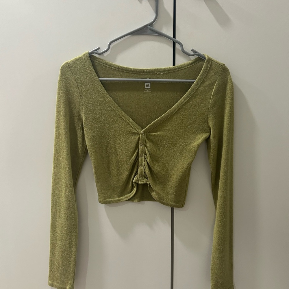 Pacsun Green Buttoned Long Sleeve Crop-top